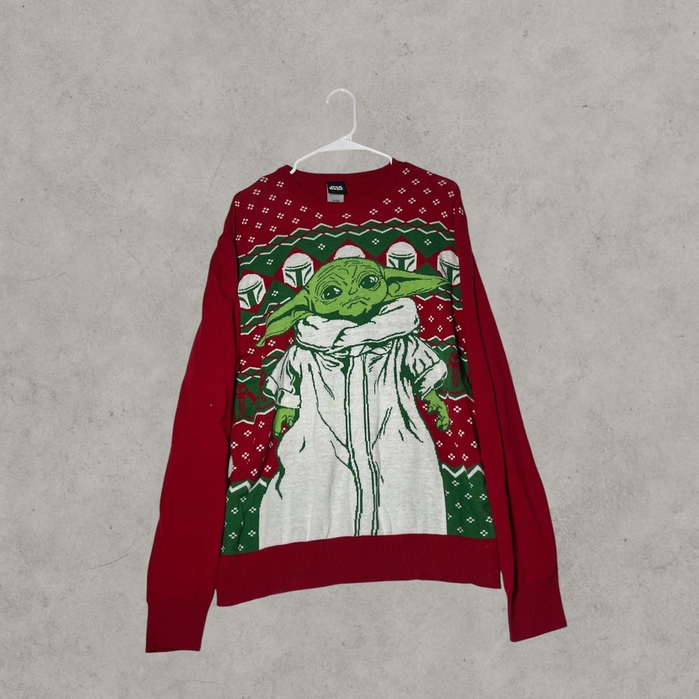 Star Wars Grogu Baby Yoda Christmas Sweater Red Mandalorian Holiday Mens XL